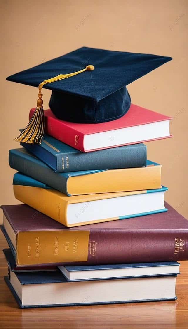 Graduation Cap On Book Stack Education Concept Background Wallpaper Image For Free Download Pngtree